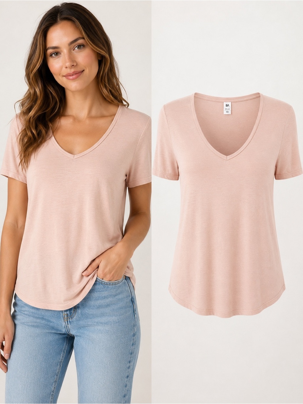 NWT BP. Blush | Pink V-Neck Tee | XS | Soft Minimalist Basic Top